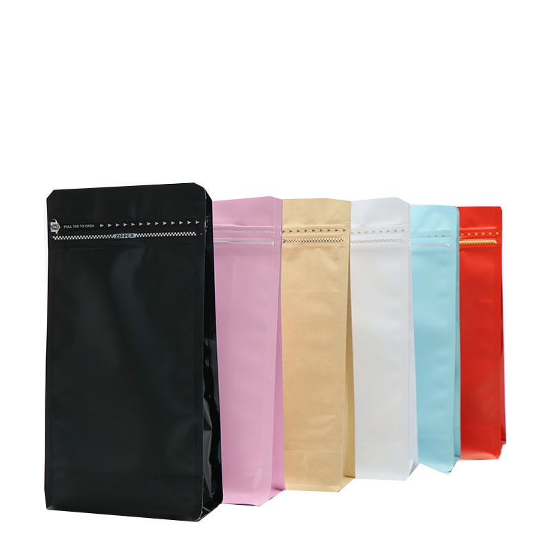 resealable laminated aluminum foil block flat bottom food Plastic packaging coffee bag 500g 1kg with valve