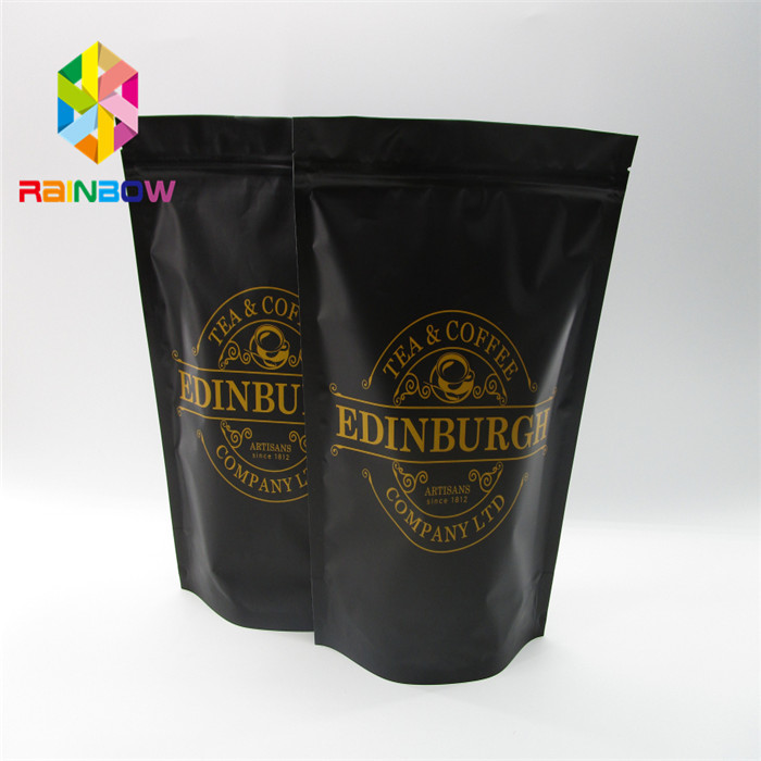 custom matte finish Plastic Pouches Packaging aluminum foil coffee bag with valve and zipper