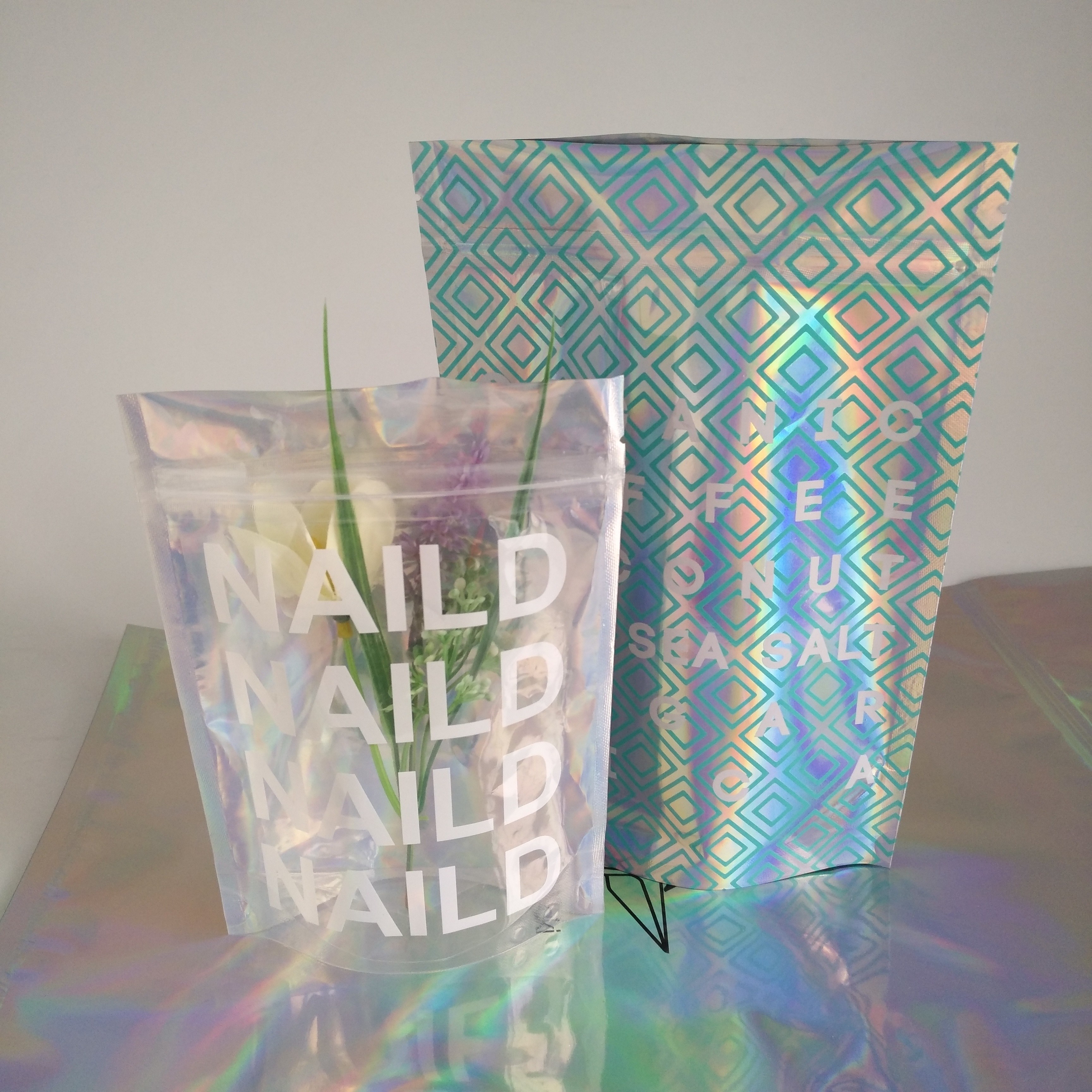 Zip Lock Plastic Pouches Packaging / Holographic Mylar Plastic Bag Laser Printed