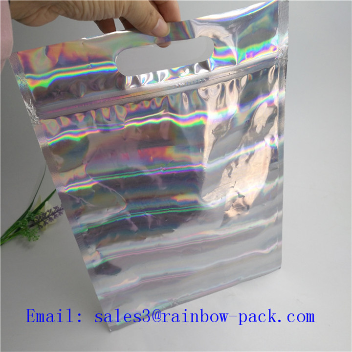 Silver Stand Up Bag Holographic Small k Seal Sachet food pouch packaging