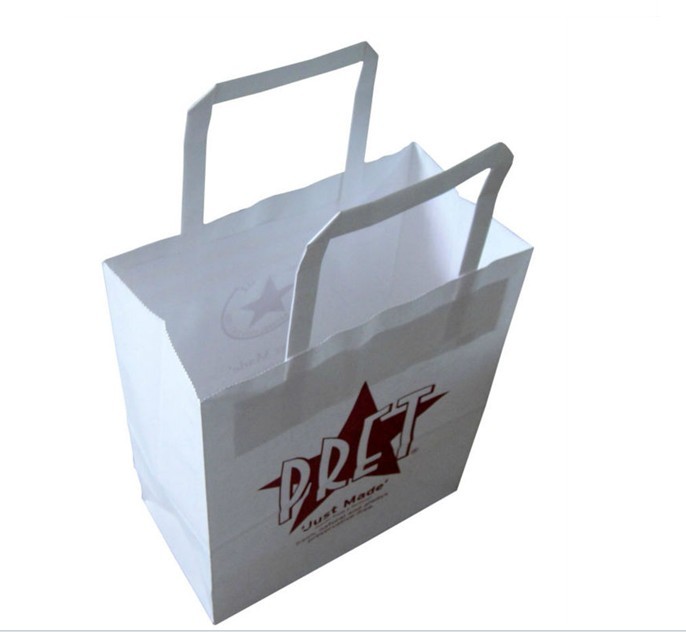 Samll White Handle Kraft Customized Paper Bags For Bread / Hamburger