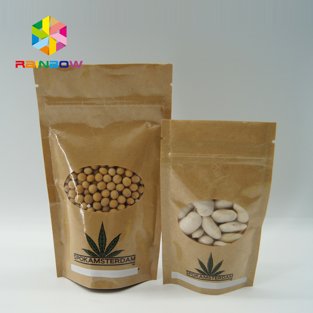 Costomized Size Kraft Paper Bags Oval Window For Food / Dry Meat / Sea Products