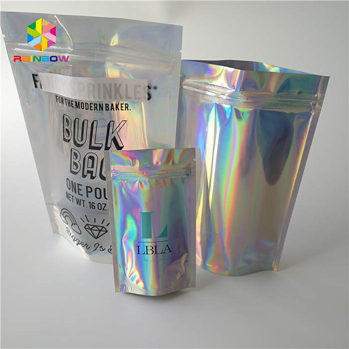 Waterproof Holographic Stand Up Pouch Glossy Finished Surface Finish