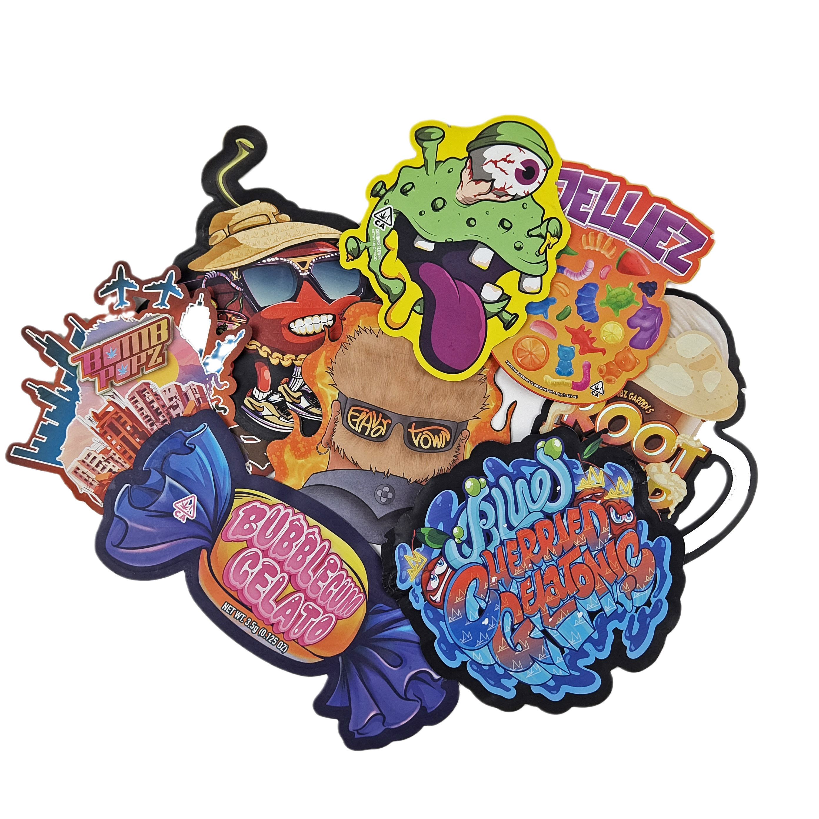 Custom Design 3.5g 7g 14g 28g Die Cut bags Ziplock Special Shaped Childproof Custom Shape Mylar Snack Bag Packaging