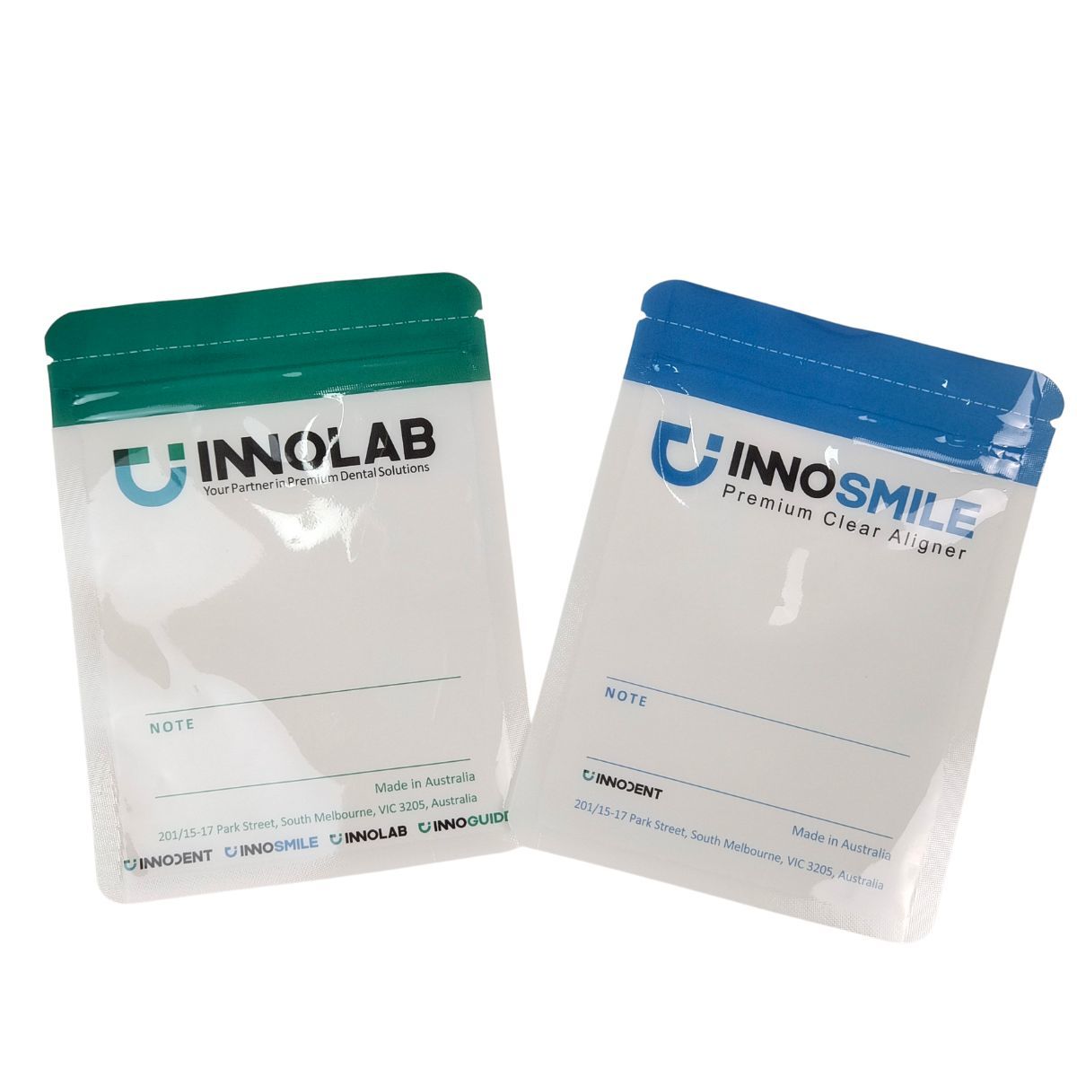 Customizable White Zipper Bag for Dental Teeth Clear Aligners Packaging One Side Clear with Heat Sealing and Logo Alignment