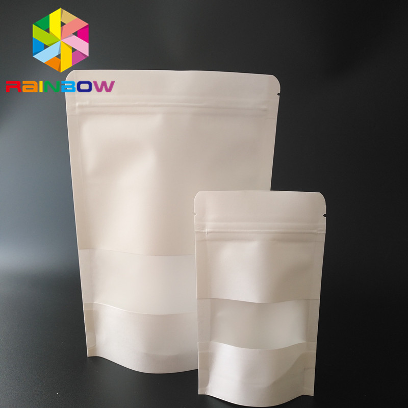 White Doypack Snack Bag Packaging Kraft Paper Material With Clear Window / Zipper