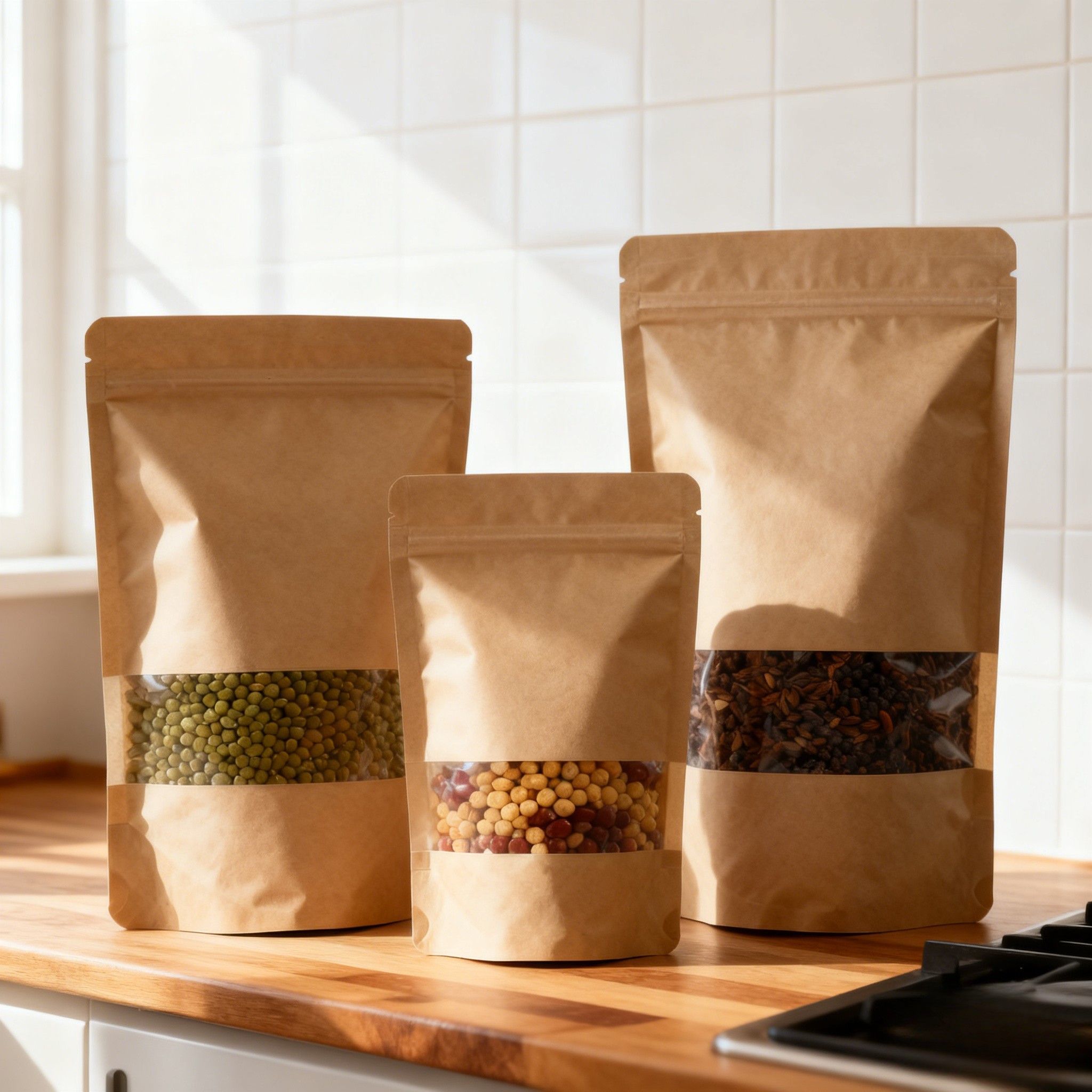 Customized Biodegradable Moisture Proof Stand Up Pouch Kraft Paper Bag for Food Packaging