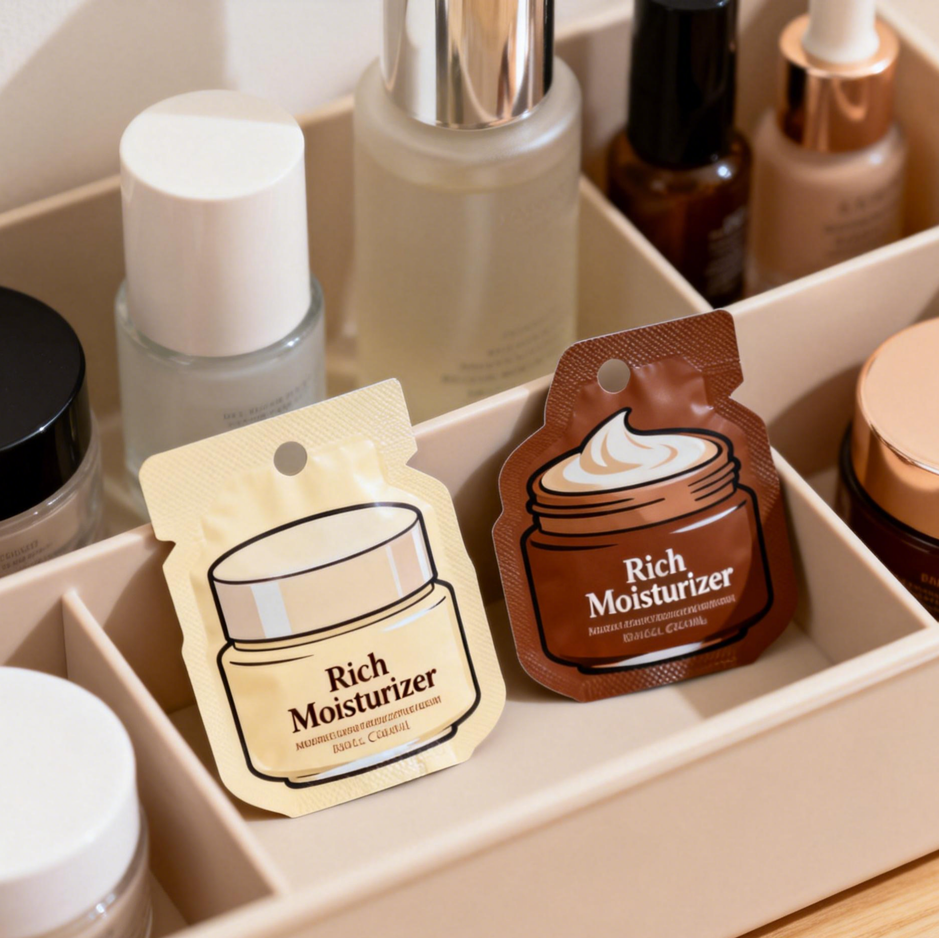 Custom Skincare Lotion Cream Packing Plastic Small Cosmetic Sample Sachet Mylar Foil Bags Heat Seal Bag Sachets Small Mini Pouch