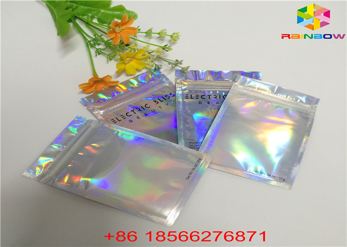 Matte Finished Hologram Foil Zip Lock Bags Face Mask Cosmetic Sample Flat Pouch
