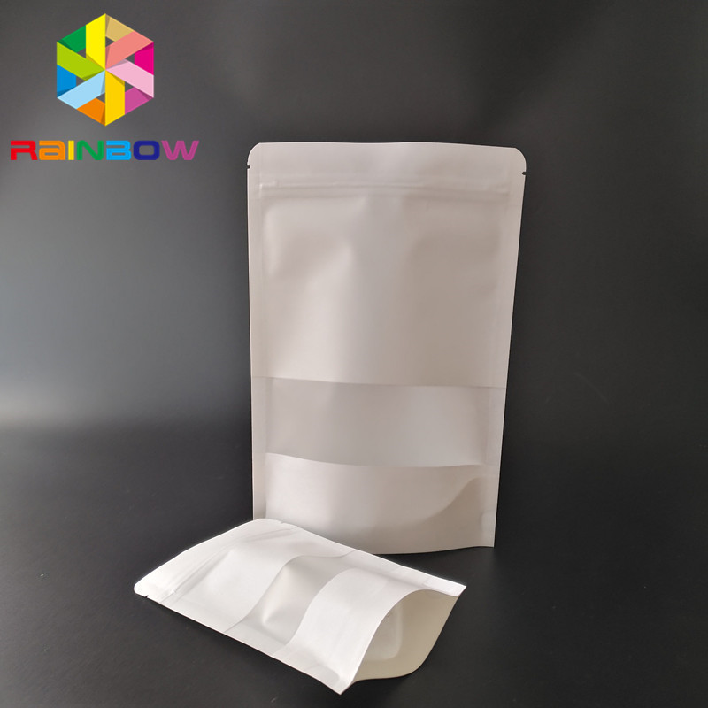Stand Up Pouch White Kraft Paper Bag Packaging Doy Pack Zipper Lock For Milk Protein Powder