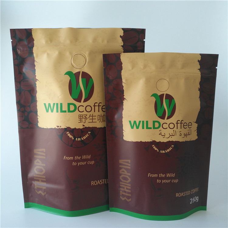 Resealable Tea Bags Packaging Aluminum Foil Stand Up Coffee Bag With Valve