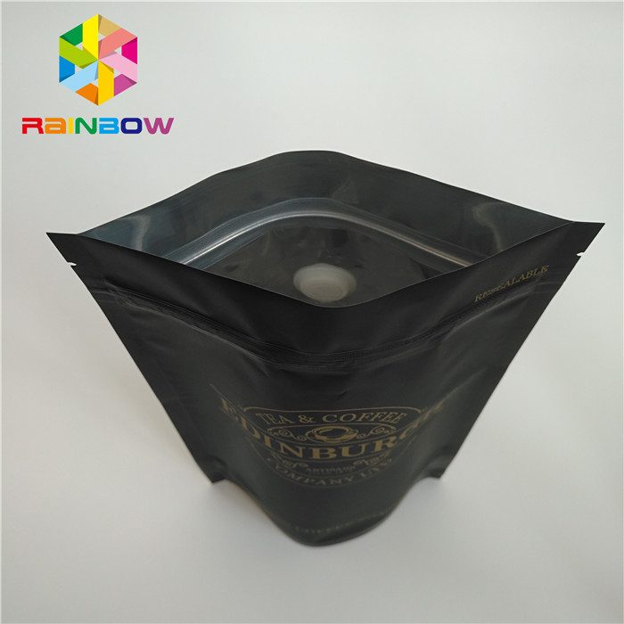 Food Grade Plastic Pouches Packaging Matt Black Surface Coffee Bag k FDA Marked