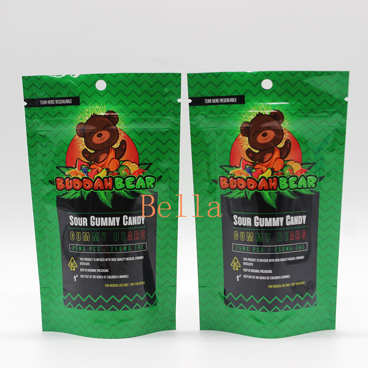 Clear Window Stand Up Zipper Pouch Custom Printing For Herbal Tea CBD Powerfood Packaging