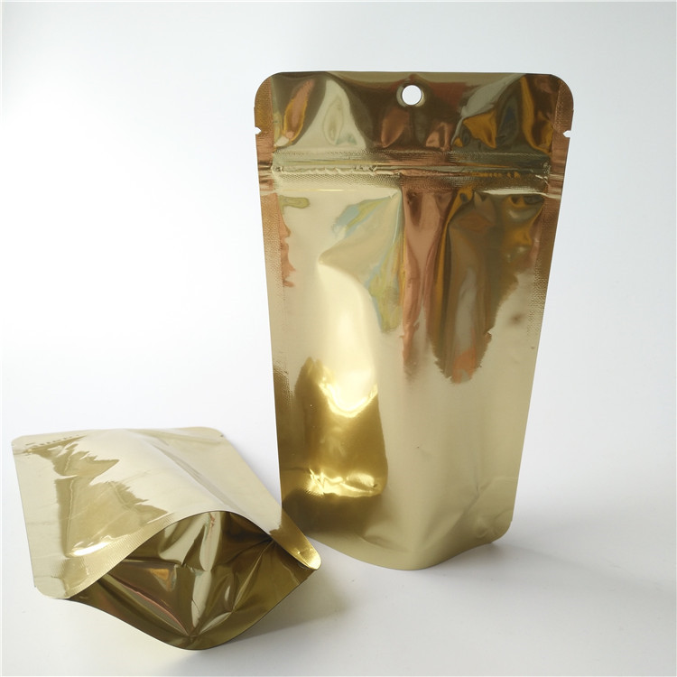 Logo Custom Stand Up Coffee Pouches , Gold Metallic k Food Packaging Bags