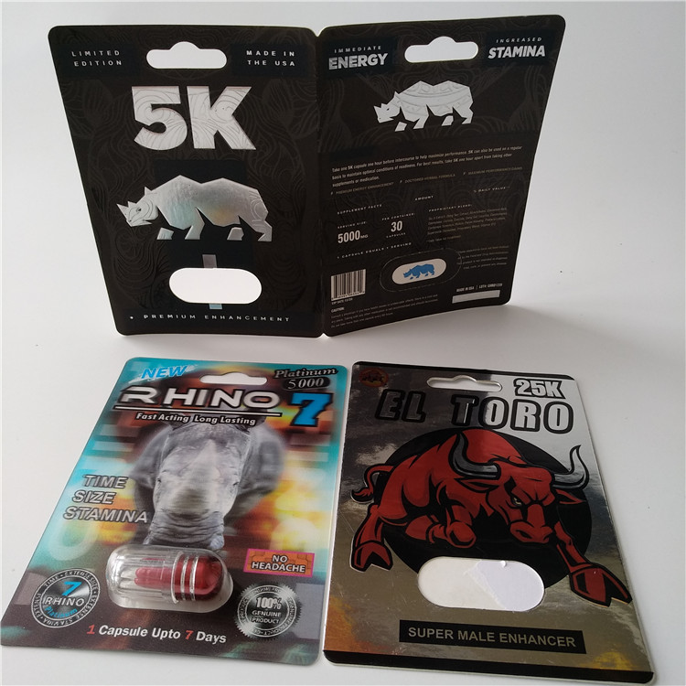 3D Card Blister Pack Packaging Custom Printed Paper Card Rhino 7 Jaguar 30000 Sex Pill Pack