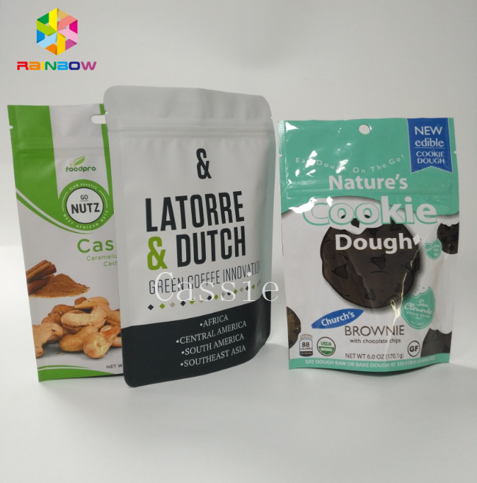 Resealable Plastic Glossy Finished Stand Up Pouch Snack Bag Food Packaging Durable