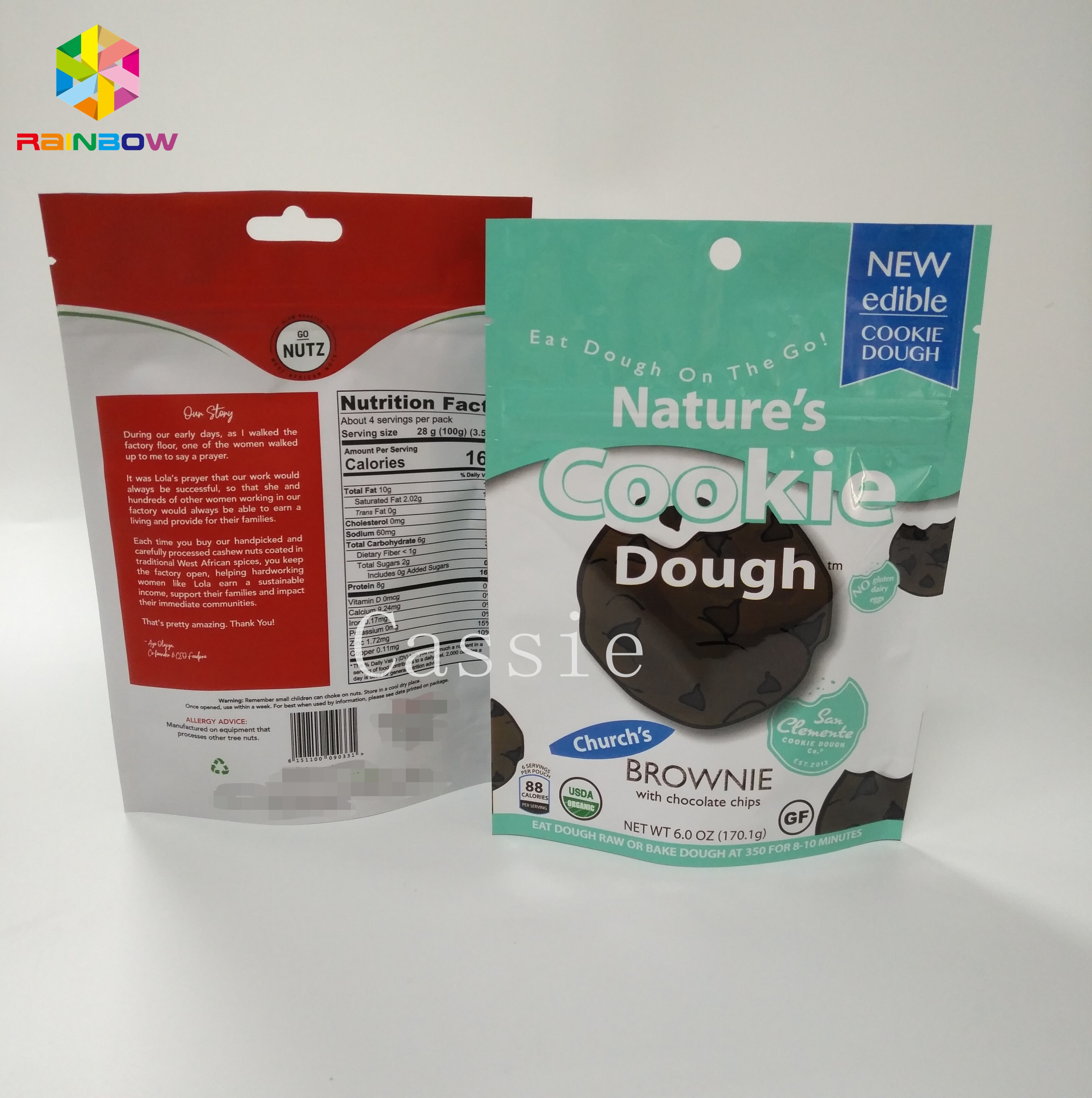 Custom Printed Snack Packaging Bags Smell Proof Cookies Stand Up Pouch With k