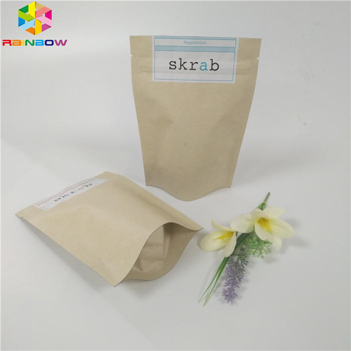 Zip Lock Pouch Kraft Custom Printed Paper Bags Scrub Packaging Biodegradable Moisture Proof