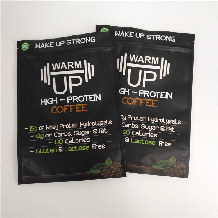 Matte Black Biodegradable Stand Up Zipper Pouch Bags Plastic Mylar Coffee Sachet Packaging