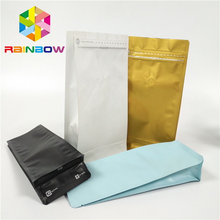 Custom Printing Flat Bottom Gusset Bag Square Bottom Aluminum Foil Pouch With Valve For Coffee Bean Packaging