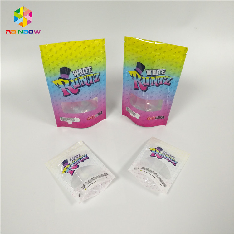 Recyclable Snack Bag Packaging Laser Holographic Runtz Clear Window Childproof zip lock bag