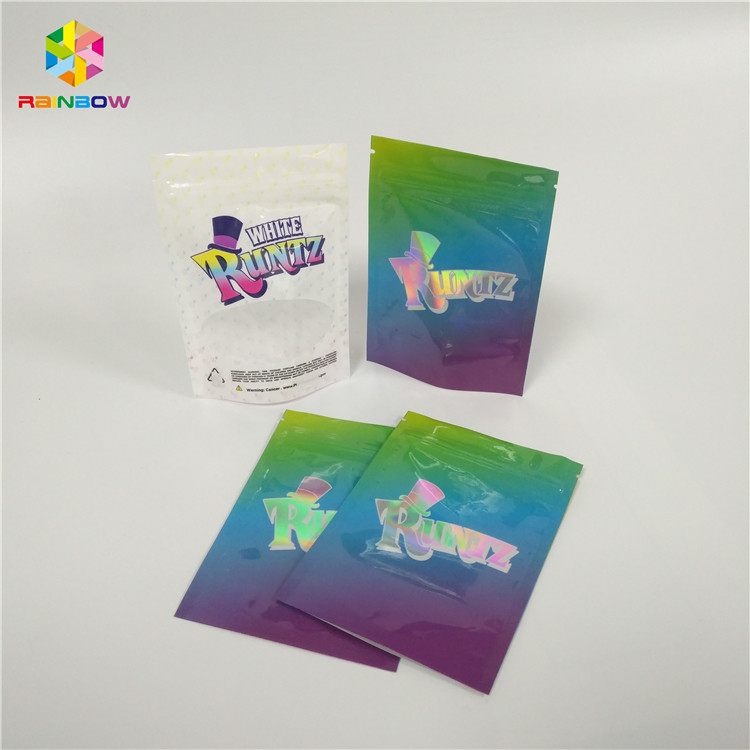 Hologram Laser Snack Bag Packaging Childproof Zip Lock Window Pouch For Cosmetics