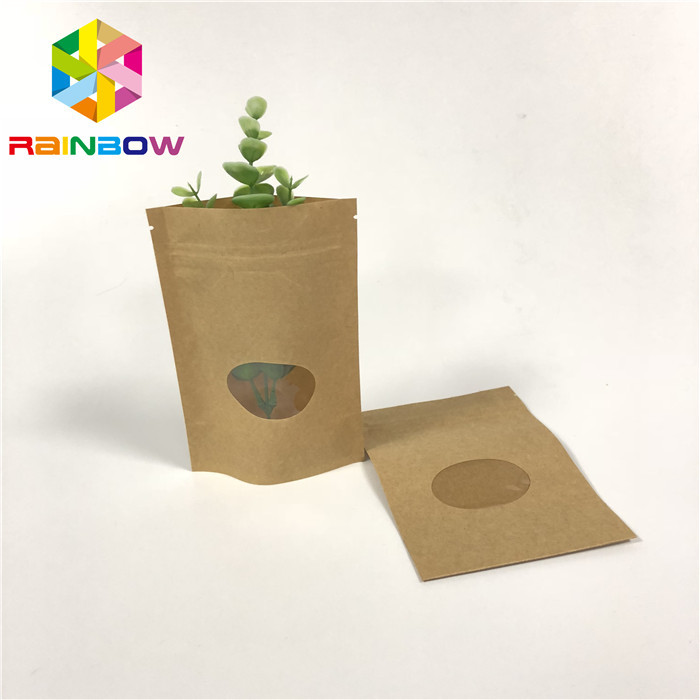 k Stand Up Customized Paper Bags Round Window Reusable For Snack Packaging