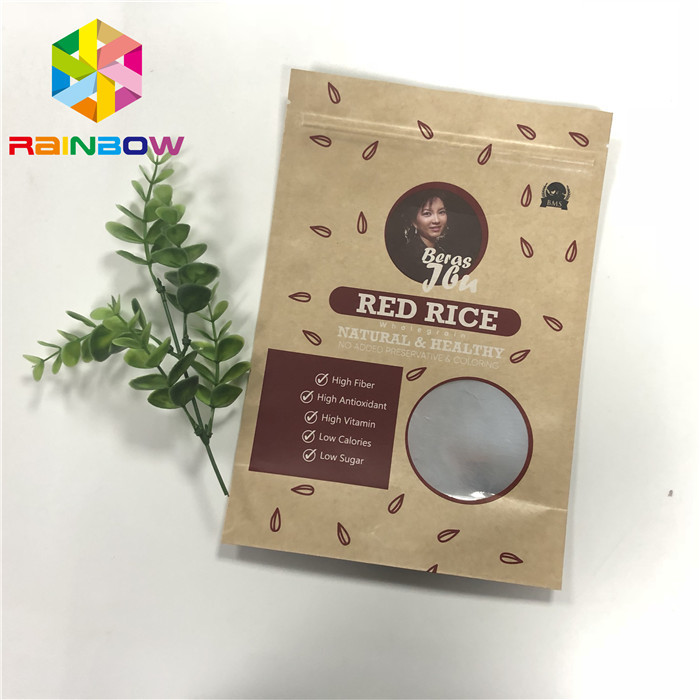 Self Standing Smell Proof Rice Packaging Bags Aluminum Foil Craft Paper Recyclable