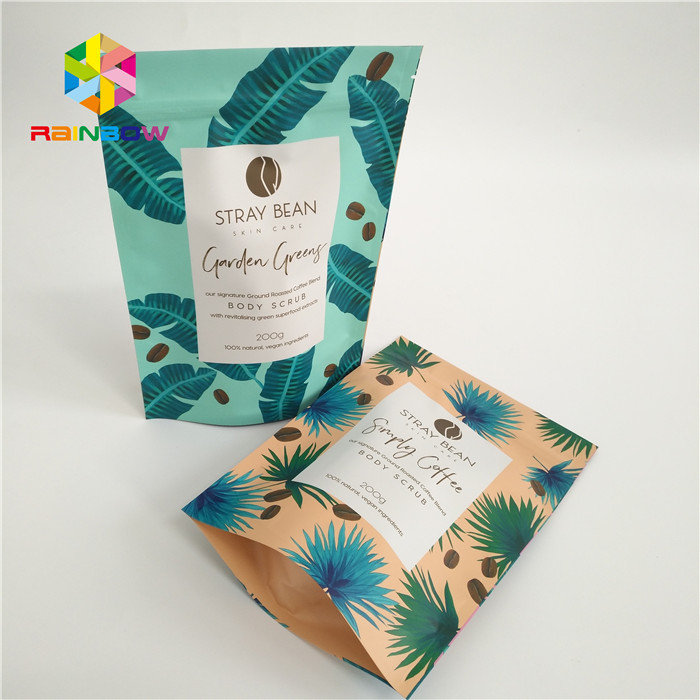 Custom Printed Stand Up Pouch Packaging Zipper Bag Resealable For Coffee Beans