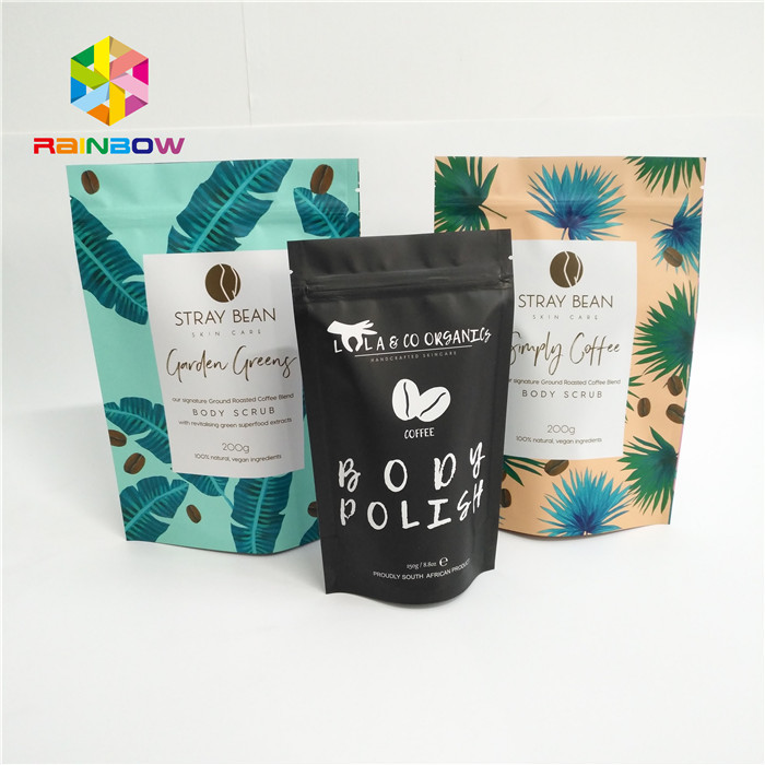 Glossy Material Custom Printed Stand Up Pouches Coffee Bag For Food Packaging