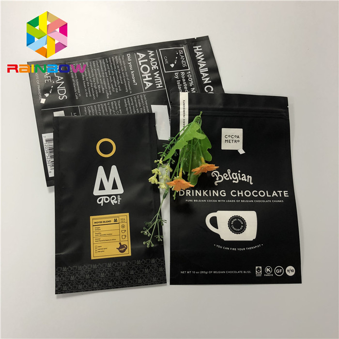 Matt Black 200g Aluminum Foil Stand Up Pouch Zip Lock Coffee Bag Gravure Printing