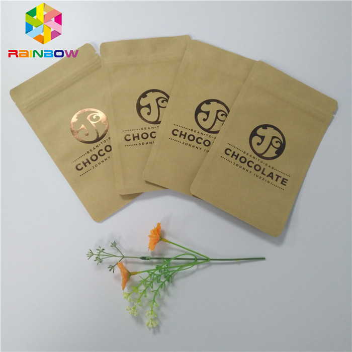 Three Side Sealed Kraft Customized Paper Bags Foil Lined Organic Roasted Coffee Packing