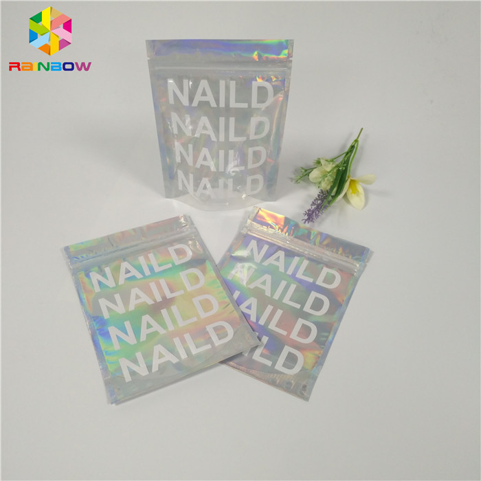 Heat Seal Cosmetic Packaging Bag Clear Hologram Mylar k Flat Plastic Material