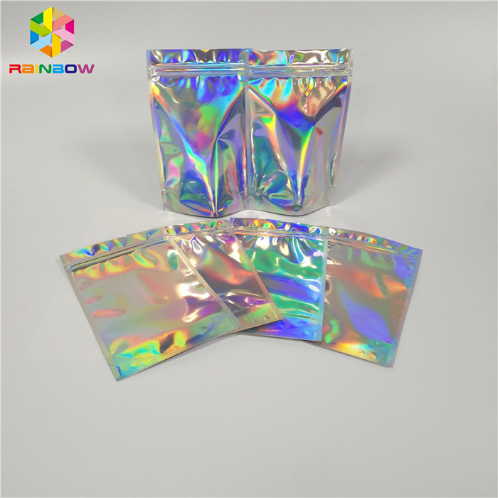 Resealable Cosmetic Packaging Bag Foil Hologram Mylar k Pouch With Easy Tear