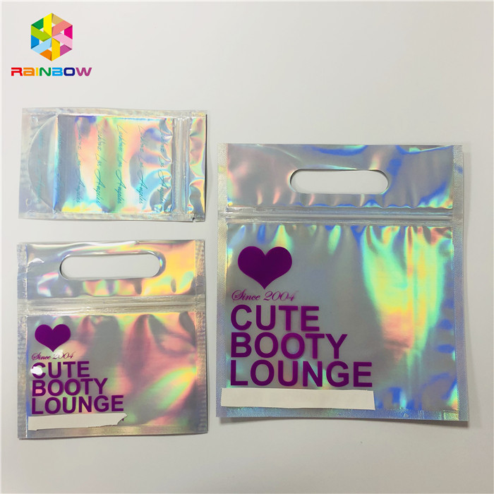 Zipper Plastic Mylar Foil Cosmetic Packaging Bag Hologram Laser Holographic Stand Up Type