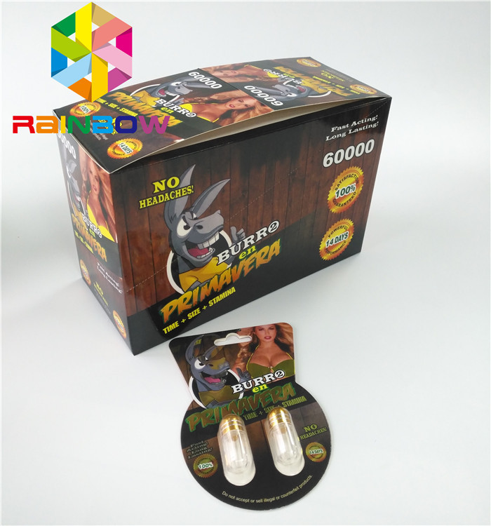 Glossy Blister Card Packaging Custom Sex Enhancement Pills Burro2 60000 Paper Card