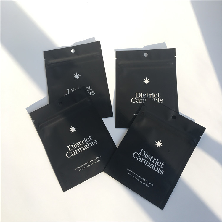 Matte Three Side Seal Flat Zip Lock Plastic Bags For Weed Cbd Leaf Packaging