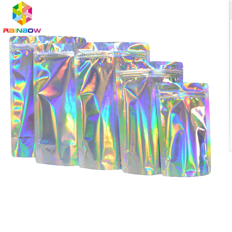 Plastic Stand Up Coffee Pouches Laser Holographic Effect Bags Ziplcok For Clothes Cosmetics