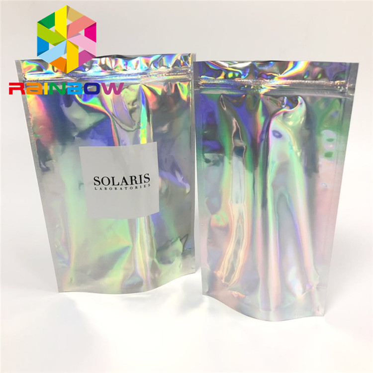 Heat Seal Surface Plastic Pouches Packaging Hologram Effect Bags With Window