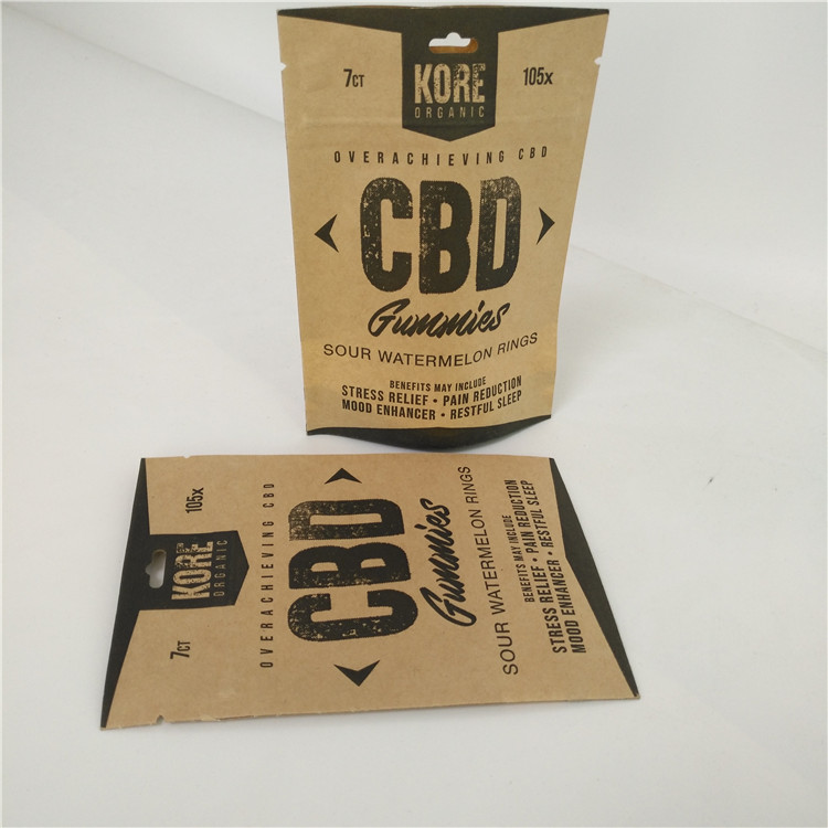 Resealable Plastic Pouches Packaging CBD Eco Friendly Kraft Paper Bags Aluminum Foil Inside