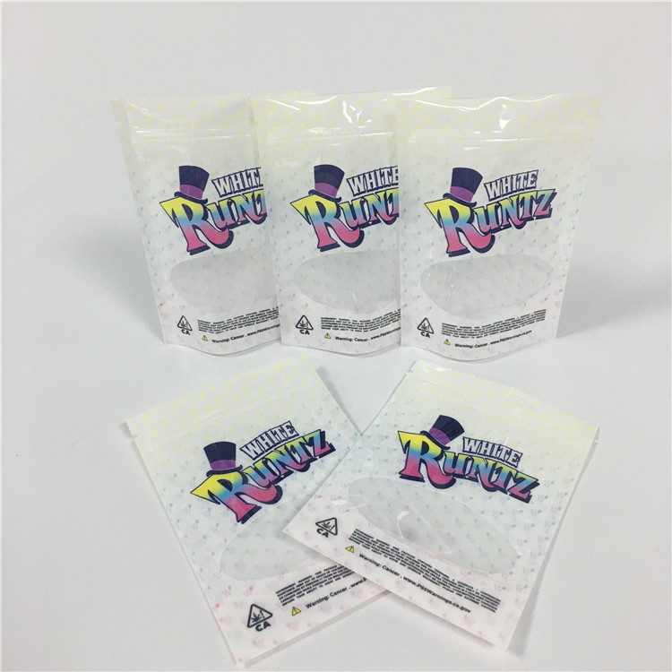 White Runtz Smell Proof Stand Up Pouch Weed Bags Packaging Mylar Doypack Bags