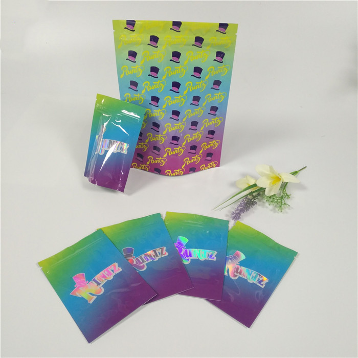 Plastic Hologram Shiny Resealable Stand Up Pouches k Runtz Bags Smell Proof
