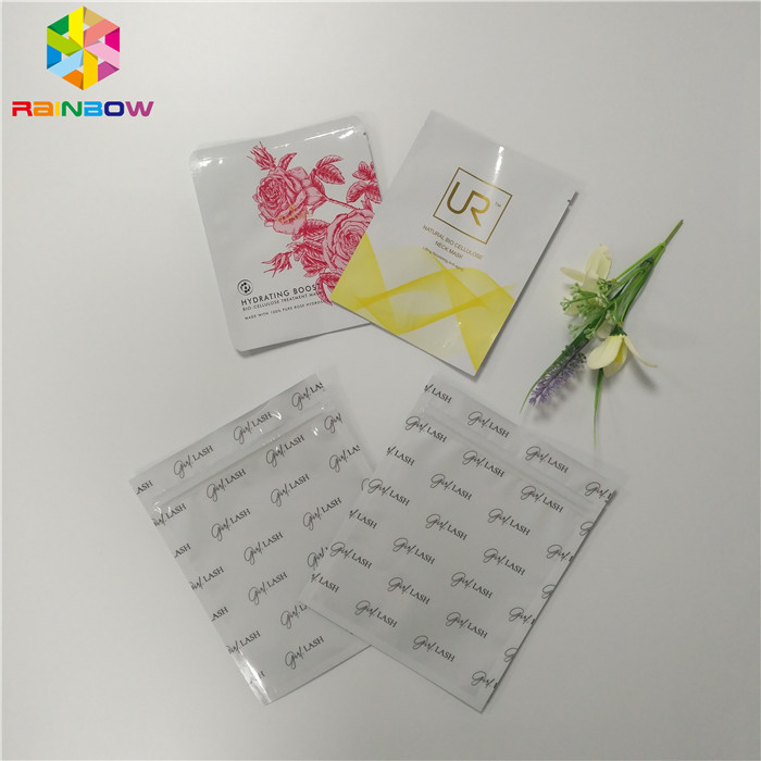 Biodegradable Plastic Foil Bags Three Side Sealed Facial Mask Packaging For Cosmetic