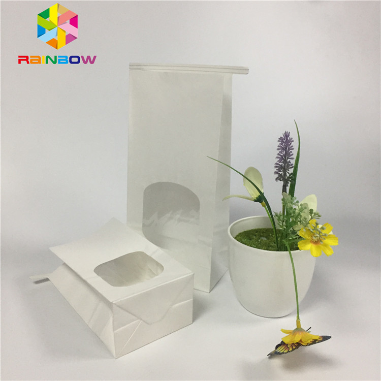 Grease Proof Snack Bag Packaging Plain White Paper Clear Window Bag With Tin Tie