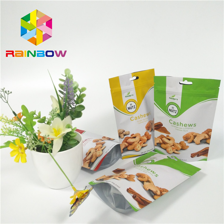 Foil Stand Up Snack Bag Packaging Zipper Plastic Cashew Nut Pack Custom Printed