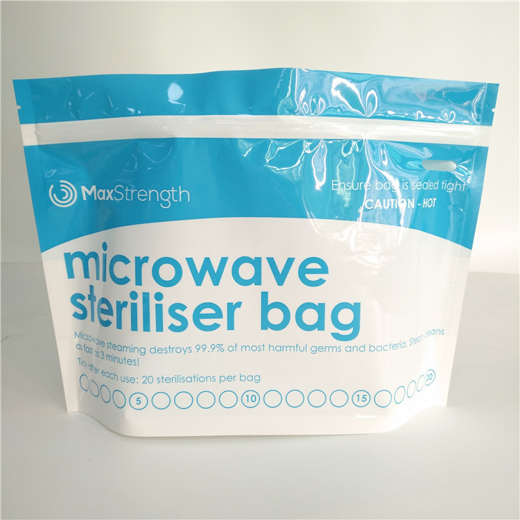 Food Storage Microwave Steriliser Bottom Gusset Bags Resealable Top Zipper Custom