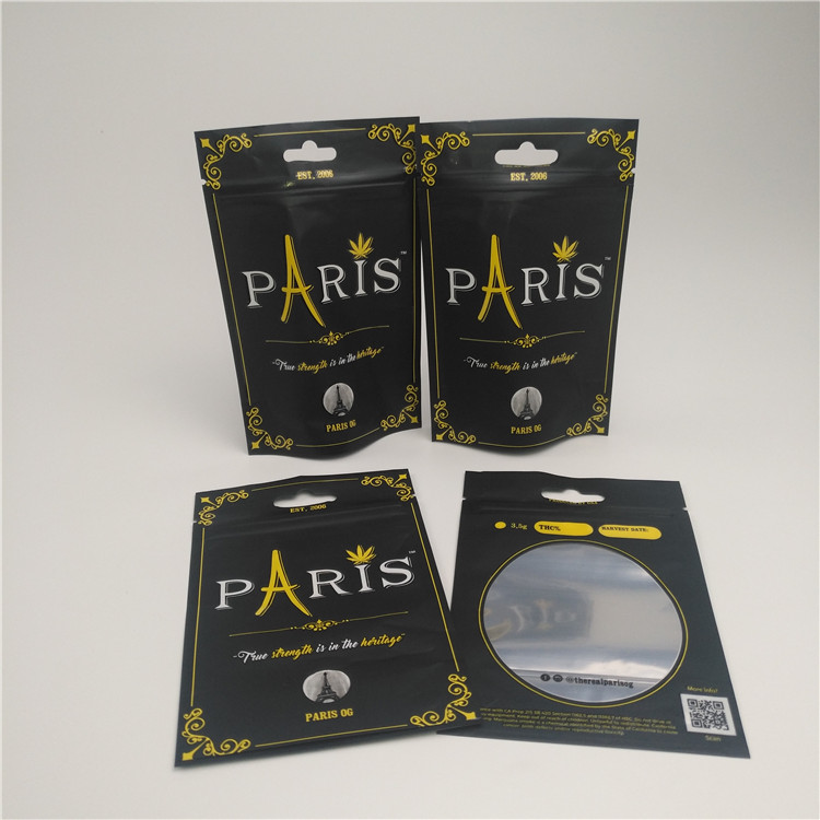 Clear Window Stand Up Pouch Smell Proof CBD Packaging Bag With Childproof Zipper