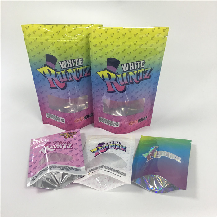 Custom Label Printed Zip Lock Plastic Bags Zipper Glossy Runtz With Clear Window