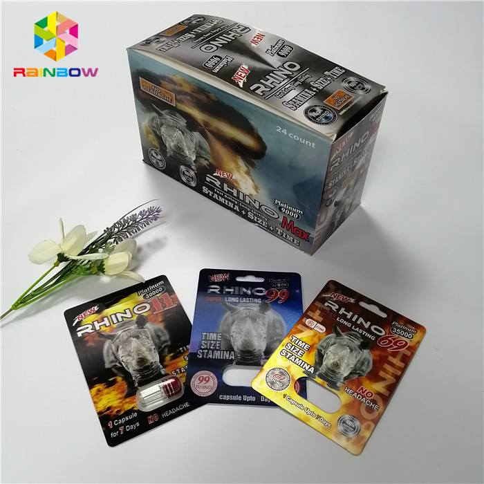Male Enhancement Sex Pills Blister Card Packaging Rhino 69 Capsule Plastic 3d Card Box