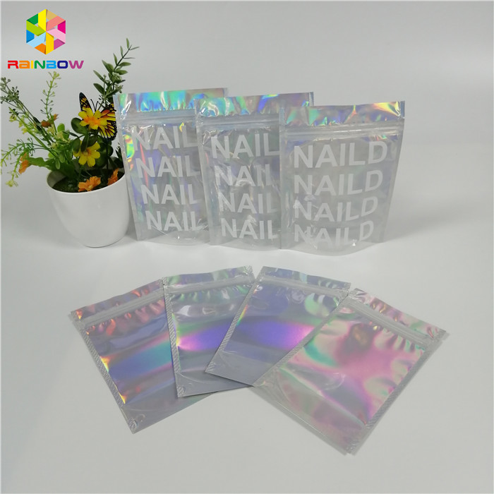 Glossy Mylar Make Up Cosmetic Organizer Bag Holographic Foil Clear Window With Custom Logo
